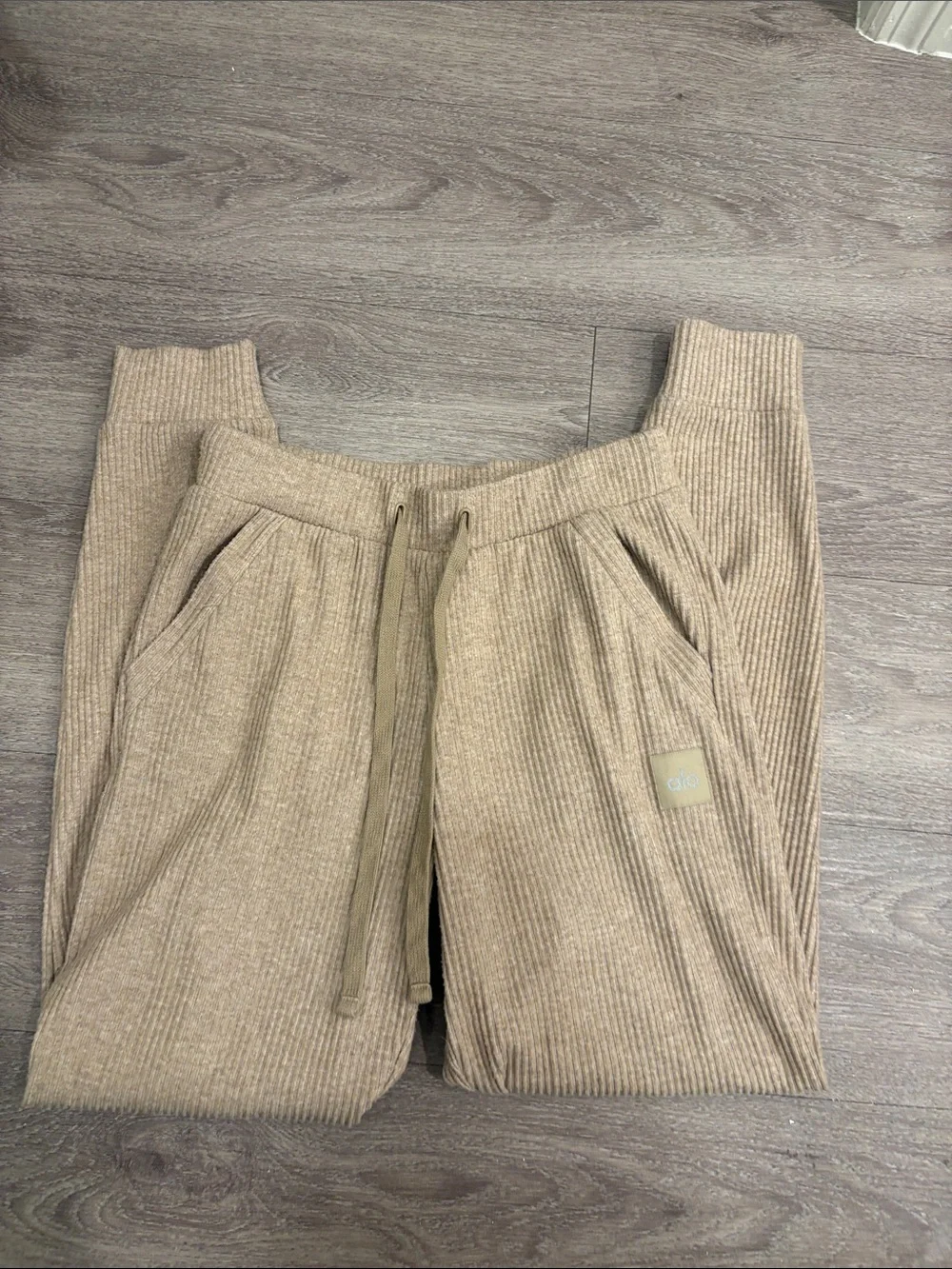Alo Yoga Ribbed Muse Hoodie & Sweatpant Set in Gravel Heather